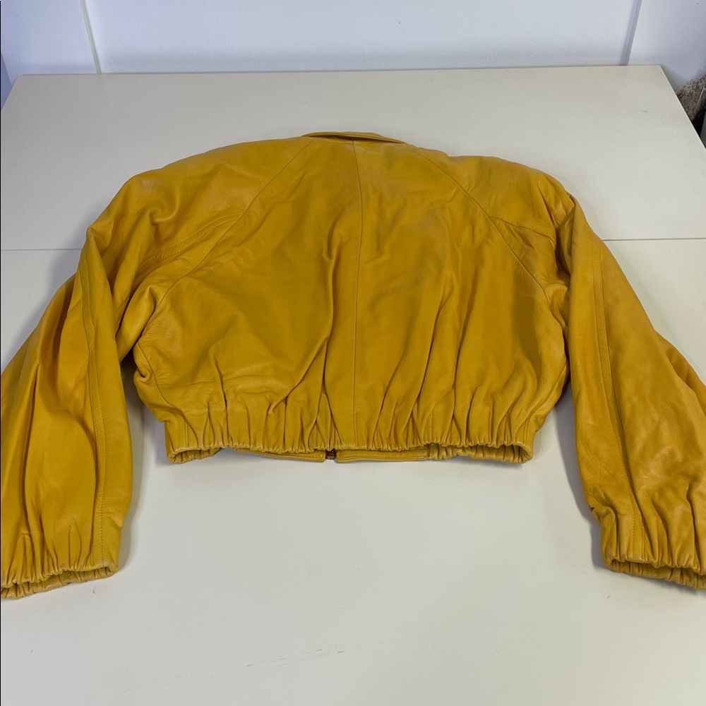 Michael Hoban Yellow Leather Vintage Puffer Jacket - Sz M - Picture 11 of 12